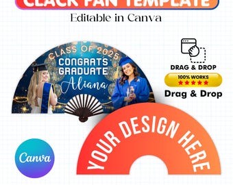 Clack Fan Template, Graduation Fan Template Editable Canva Template, Sublimation Fan Template, Custom Clack Fan Design, Grad with Clack Fan
