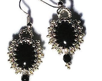 Black Agate Earrings, Beaded Earrings, Black Gemstone Bead Earrings, Agate Jewelry, Agate Drop Earrings