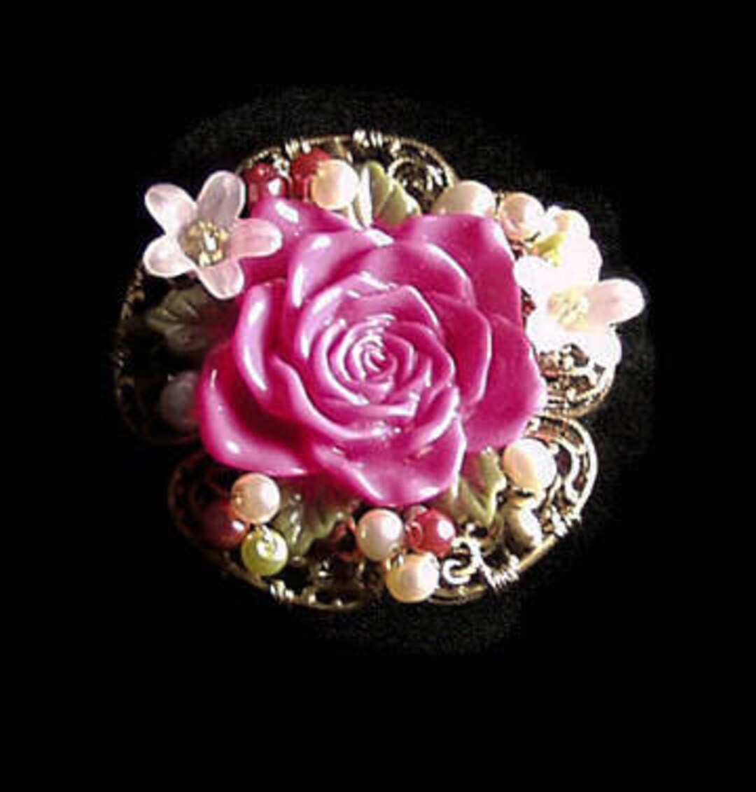 Pink Rose Pin Filigree Pin Statement Pin Rose Garden Hand Etsy España