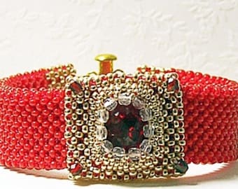 Handbeaded Red and Gold Bracelet