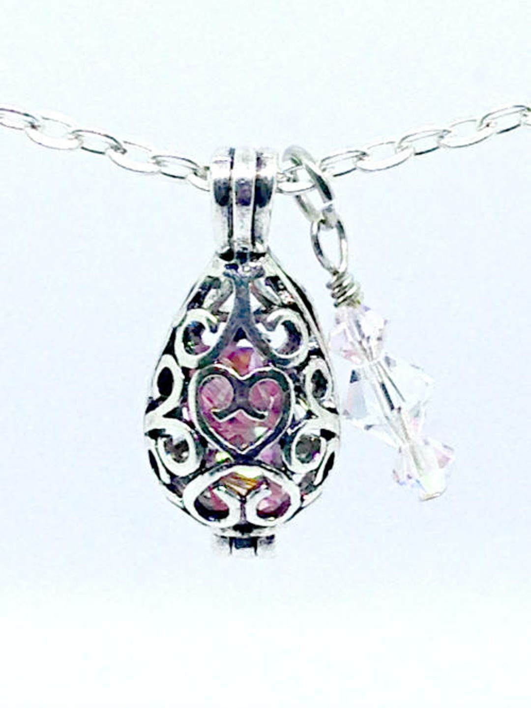 Silver Teardrop Necklace With Crystals, Silver Teardrop Pendant, Silver ...