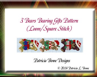 Christmas Bracelet Pattern, Bead Loom Pattern, Loom Pattern, Beaded Bracelet Pattern, Bears Beading Pattern, Loom Bracelet