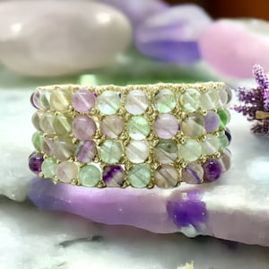 Fluorite Bracelet, Rainbow Fluorite Gemstone Cuff, Fluorite Jewelry, Real Gemstone Bracelet, Gemstone Bracelet, Gemstone Jewelry