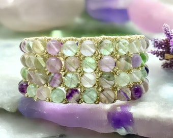 Fluorite Bracelet, Rainbow Fluorite Gemstone Cuff, Fluorite Jewelry, Real Gemstone Bracelet, Gemstone Bracelet, Gemstone Jewelry