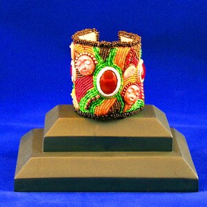 Carnelian Cuff Bracelet, Autumn Jewelry, Handbeaded Bracelet W/ Beads & Carnelian Stone, Bead Embroidery Bracelet, Autumn Cuff