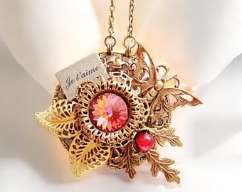 Brass Butterfly Pendant  Filigree Butterfly Jewelry