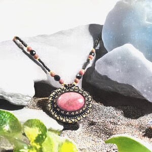 Rhodonite Necklace, Pink Necklace, Rhodonite Jewelry, Hand Beaded Necklace, Gemstone Necklace, Pink Beaded Necklace