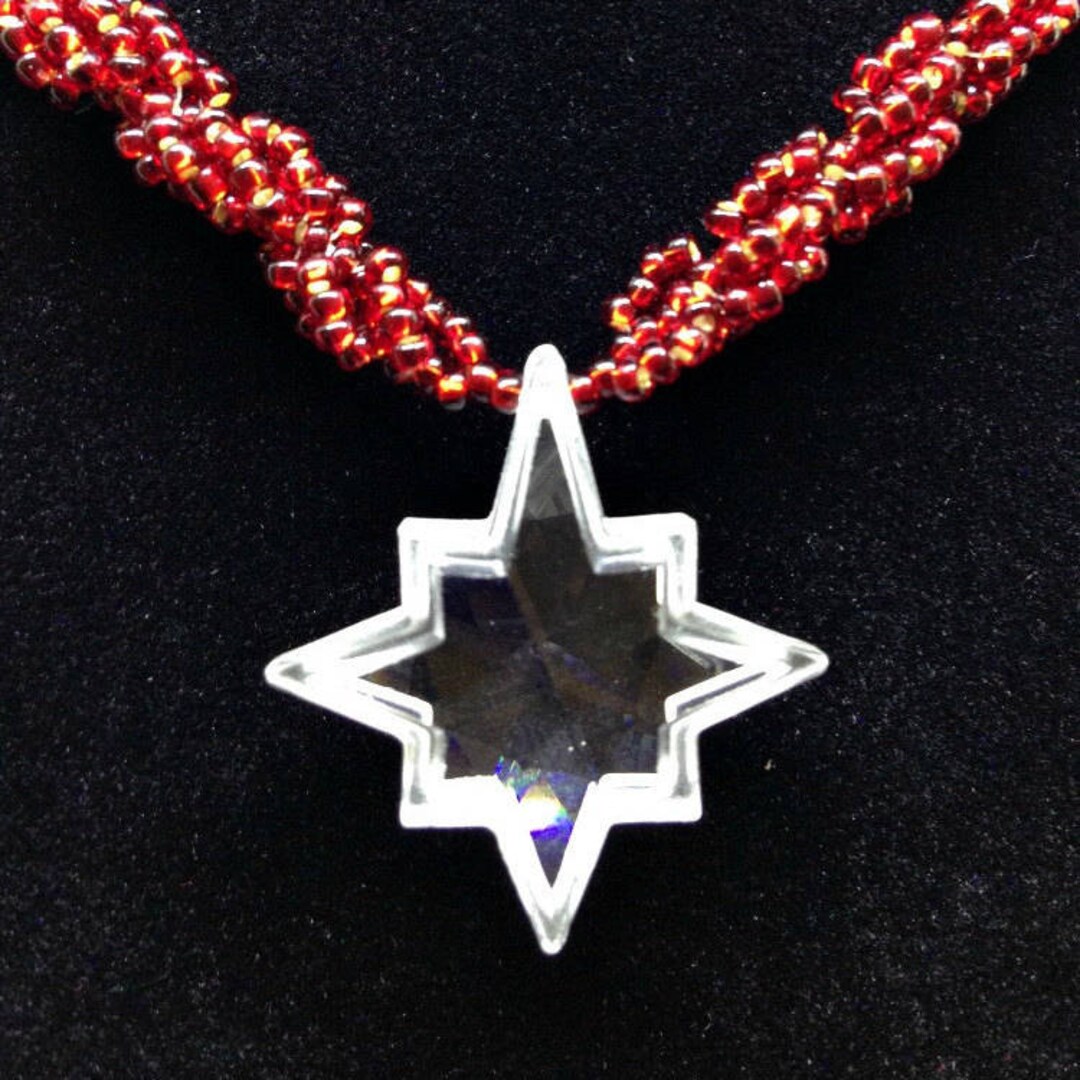 Vintage Swarovski Crystal Star Necklace: Red Beaded Rope 
