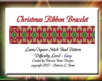 Bead Loom Pattern, Christmas Beaded Bracelet Pattern, Loom Pattern, Beaded Bracelet Pattern, Christmas Ribbon Beading Pattern, Loom Bracelet