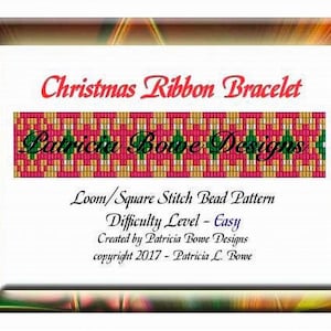 Christmas Ribbon Bracelet Pattern: Loom & Square Stitch (PDF)
