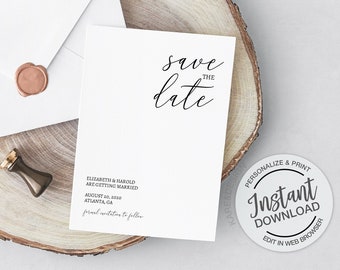Modern Minimalist Save the Date Invitation, INSTANT DOWNLOAD, DIY Printable Wedding Save the Date Template, editable, Elegant, 5x7, 4x6, m1