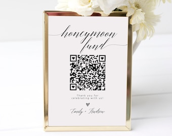 Honeymoon Fund Sign, Venmo QR Code Wedding Sign, Honeymoon Wish, Wedding Cash Gift , INSTANT DOWNLOAD, Venmo Sign, Modern Minimalist | K1