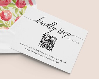 QR Code RSVP Card, Reply Card, Response Card, Wedding RSVP online, Modern Reply Card, Reply Online, Wedding Response, Minimalist Design | K1