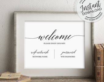 Wifi Password Printable, Wifi Sign Template, Welcome Guest Room Internet Sign, Editable, Instant Download, Templett, 5x7 8x10, WIFI Password