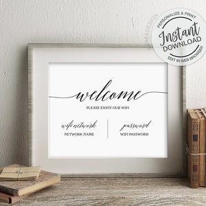 Wifi Password Printable, Wifi Sign Template, Welcome Guest Room Internet Sign, Editable, Instant Download, Templett, 5x7 8x10, WIFI Password