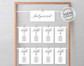 Editable Seating Chart Template, Elegant Wedding Seating Plan, Table Card, Seating Card, INSTANT DOWNLOAD, 4x6, 5x7, Table Numbers | K1