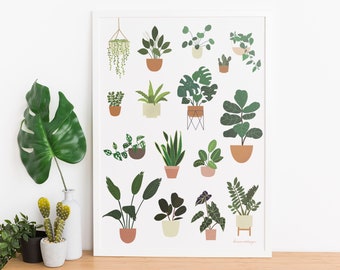 Plants Poster, Houseplants Print, Printable Art, Instant Download, Plant Prints, Art Print, Plant guide, Plant Lover, Plant Painting,Digital