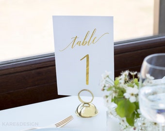 Wedding Table Numbers, Gold Foil Table Numbers, Script Table Numbers, 4x6,  5x7, Table Numbers Printable Template, Instant Download, Elegant