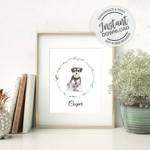 Miniature Schnauzer  Dog Portrait, Editable Name Template, Pet Portrait, Art, Pet loss gift, Dog memorial, Dog Lover Gift, Schnauzer