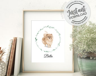 Pomeranian Watercolor Portrait, Editable Name Template, Pet Portrait, Pomeranian Art, Pet loss gift, Dog memorial, Dog Lover Gift, Dog Mom