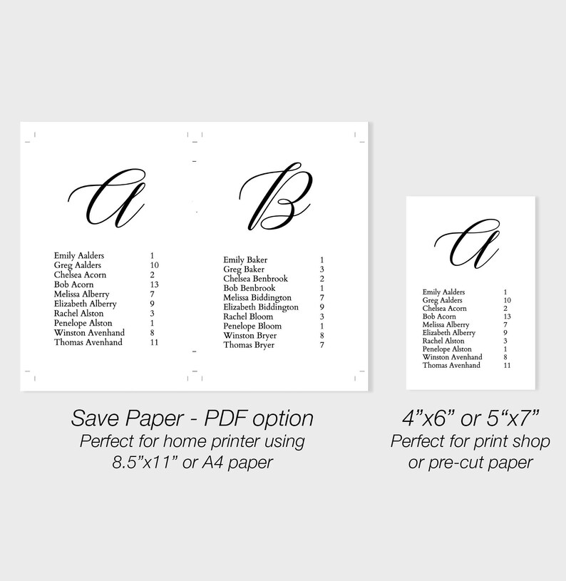 Alphabetical Seating Chart Template Last Names Wedding Etsy