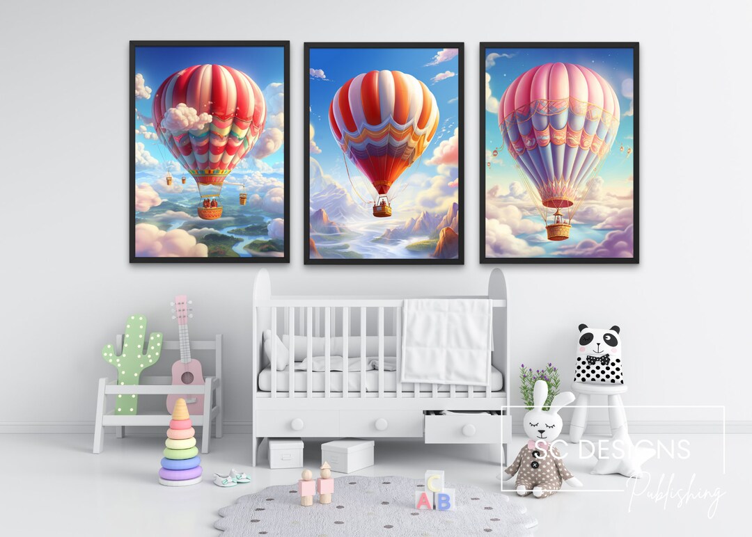 Hot Air Balloon Nursery Print Set: Whimsical Kids Room Decor (digital ...