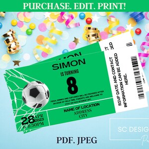 Soccer Birthday Party Invitations - Digital File - Instant Download - Sports Birthday Party - Football Soccer Ticket Birthday Invite