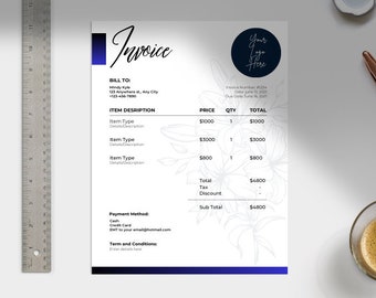 印刷可能な請求書テンプレート：Canvaで編集可能な中小企業向け領収書（即時ダウンロード）