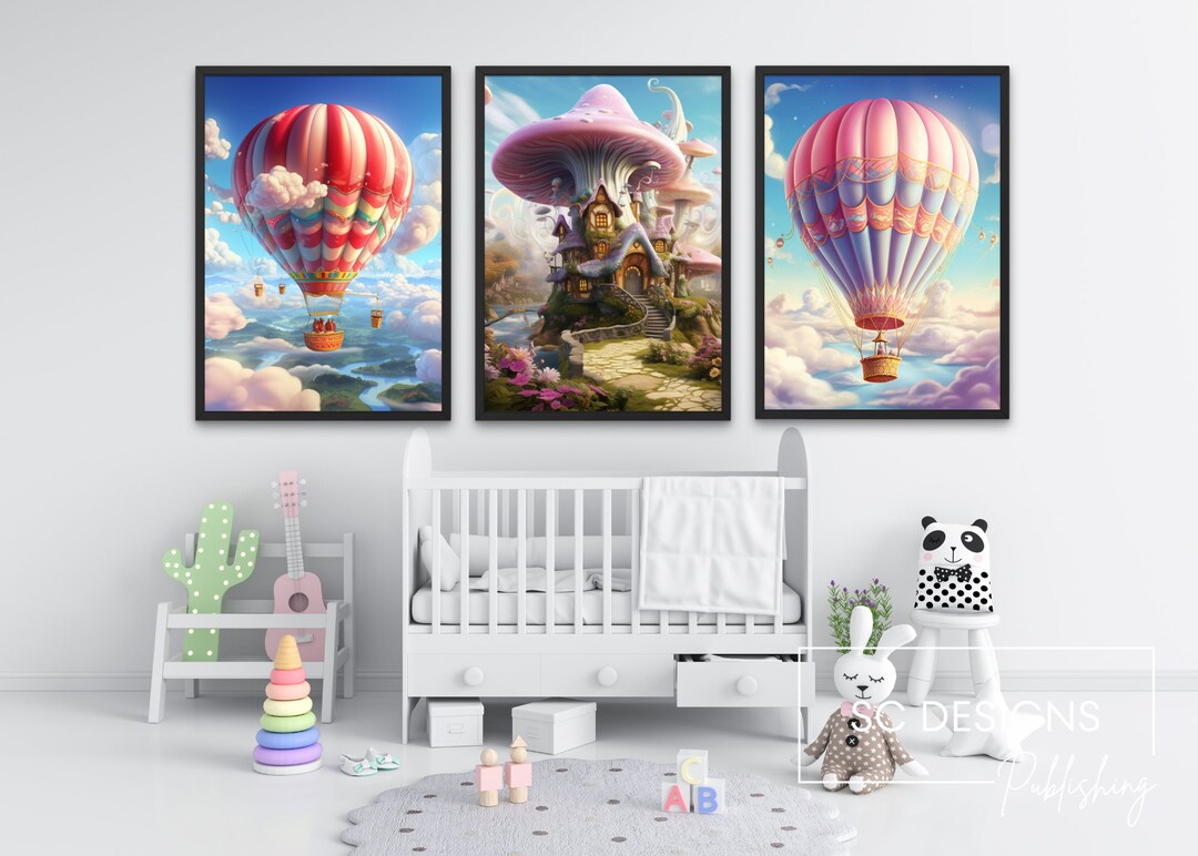 Hot Air Balloon Nursery Prints: Set of 3 Whimsical Art (digital ...