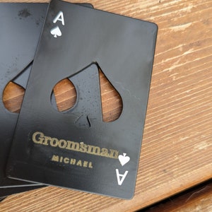 Gepersonaliseerde flesopener voor Groomsmen Gifts, Ace Card Bottle Opener, Wallet Size flesopener afbeelding 2