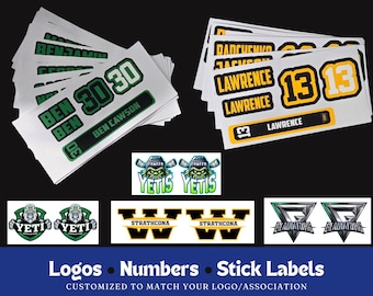 Personalized Hockey Stickers for Teams - Custom Vinyl Player Names, Numbers, and Logos