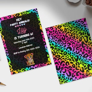 Colourful Cheeta Birthday Party Invitations - Digital File - Instant Download - Kids Birthday Party