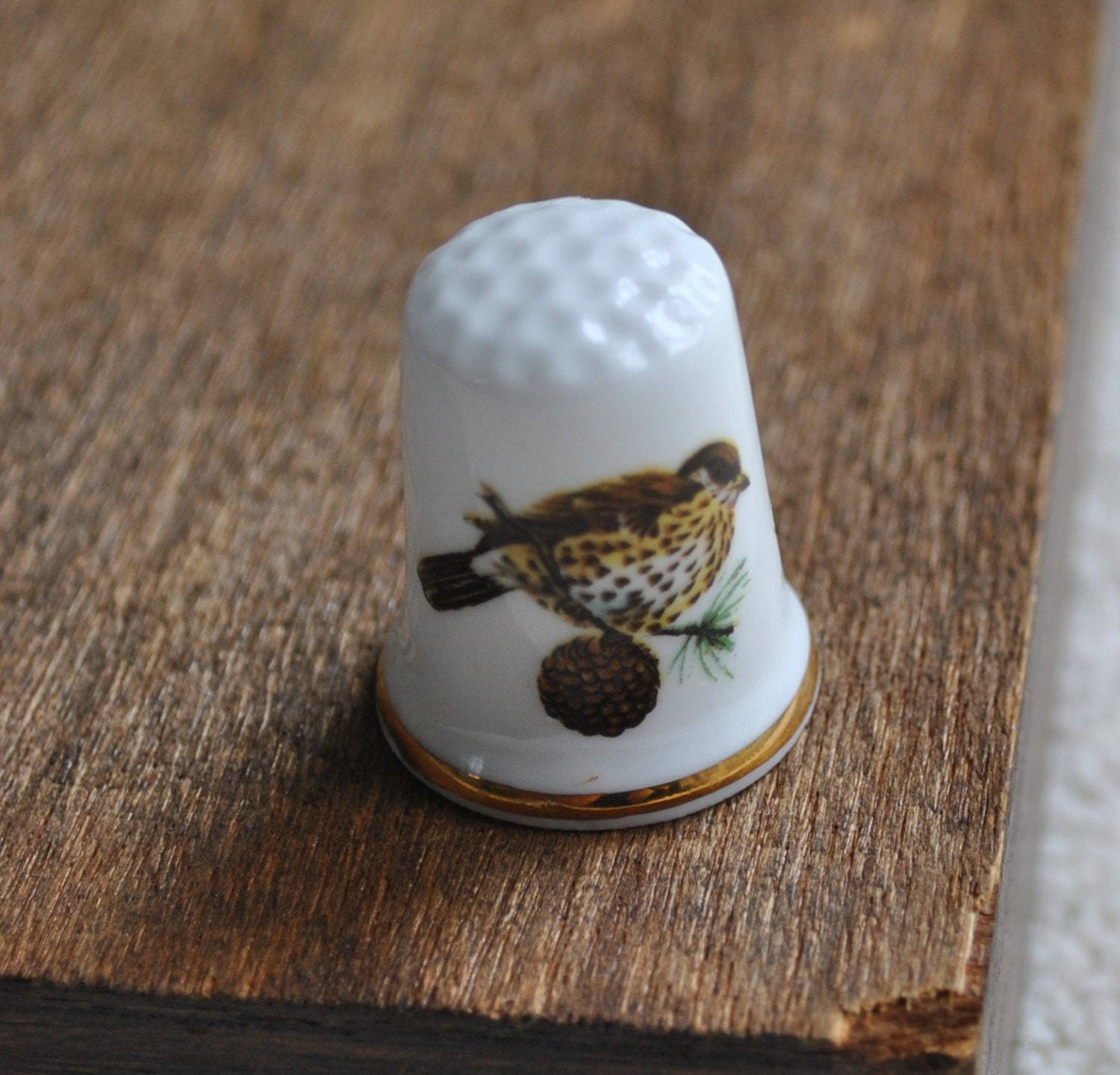 Vintage bone china thimble National Trust Bird England Etsy