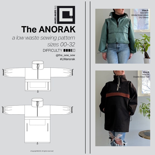 ANORAK Schnittmuster [ein Low Waste Design für die Größen 00-32, Unisex]