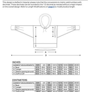 May include: A black and white line drawing of a hooded sweatshirt with measurements in inches and centimeters for different sizes. The measurements include bust, length, sleeve opening, and cuff to cuff.