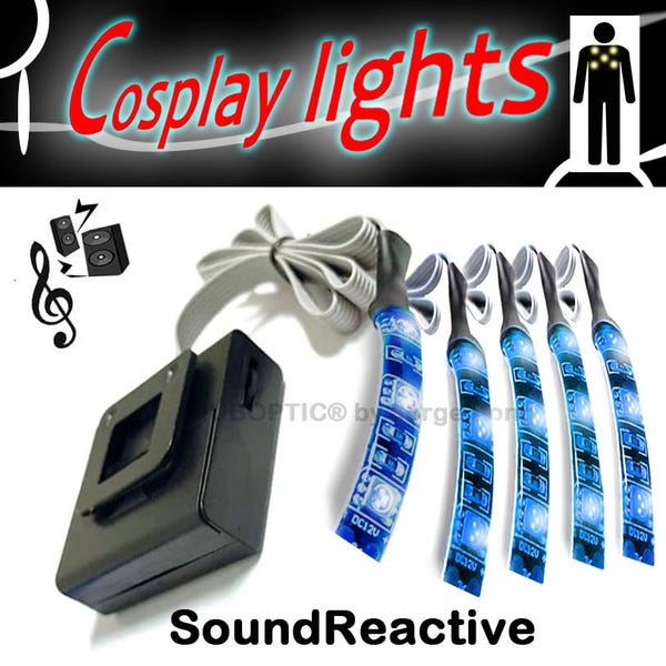 Sound Reactive lights - Blue 15 LED (10mm) Split 5 to 1 Cosplay DIY lights for Costume Armour Dj Robot Helmet Totem  Guitar lights Project