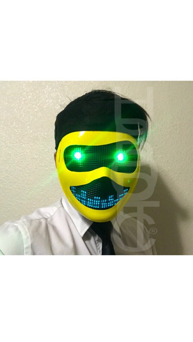 Download Emoji Mask Smiley Happy Led Mask Yellow Mask With Green Eyes Electric Robot Fururistic Light Up Rave Mask Dj Gigs Cyborg Cosplay Smile Yellowimages Mockups