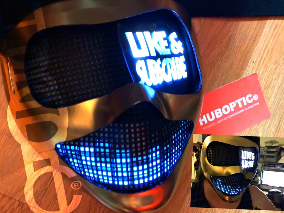 Gold Robot Custom Logo Mask HUBOPTIC® DJ mask Sound Reactive Light 