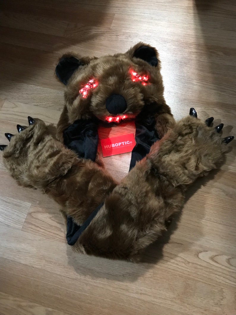 LED Bear Bot Mad Bear Red Eyes Halloween FX Raver Mask Grizzly Bear DJ Light Up Mask Sound Reactive Robot Bear Mask California Bear Cyber