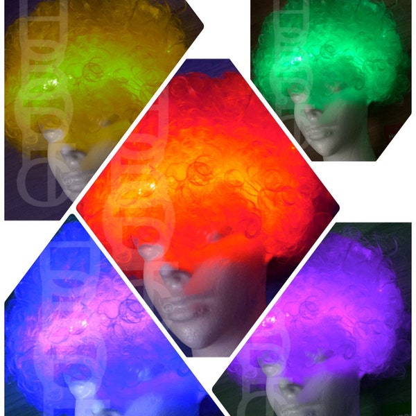 HUBOPTIC® Sound Reactive Wig LED Light Up Wig DJ Gigs Cyber Cosplay Hair Retro Costume Curls Gogo Dancer Clown Hair Cyberpunk