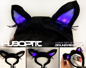 Cosplayer Kitty Cat Ears - Youtuber Neko Cat Rave Costume Light Up Ears Sound Reactive HUBOPTIC® Gear Customization ledgears110025