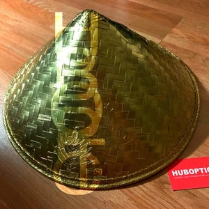 HUBOPTIC® Samurai Coolie Gold Hat Bamboo Ninja Hat Straw Cyber Raiden Hat Combat Hat Chinese Douli Sedge Rice Hat Props Warrior Cosplay