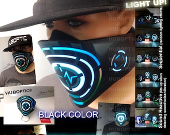 HUBOPTIC® Loop Mask Orbit-X16 - Hyper Black DJ Mask Rave Mask LED Mask Sound Reactive Mask for Edm Dancer Cosplay Halloween Party Costume