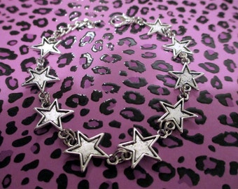 BUY 2 GET 3RD FREE Silver Plated Star Charm Bracelet /Silver Star Bracelet/Celestial Bracelet/ Rocker / Biker Bracelet