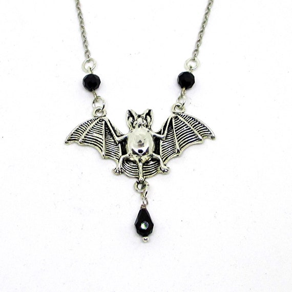 BUY 2 GET 3RD FREE Large Bat Necklace / Black Faceted Crystal | Etsy