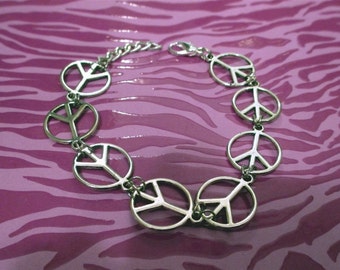 Pulsera con el símbolo de la paz bañada en plata, compra 2 y llévate el 3.º gratis