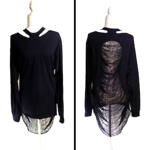 Shredded Long Sleeve Black T Shirt / Top / Goth / Grunge / Post Apocalyptic