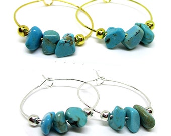 Turquoise Hoop Earrings, Minimalist Earrings, Small 25mm Gemstone Hoop Earrings, Healing Crystal Hoop Earrings