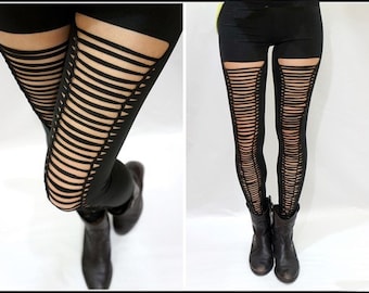 Ripped Slashed Shredded  Weaved Post Apocalyptic /Goth/Industrial/Rocker Leggings