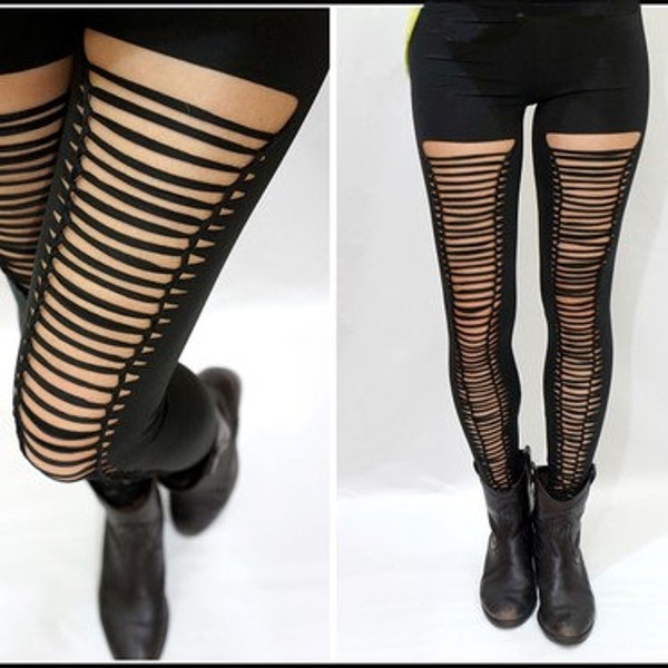 Zerrissene aufgeschlitzte geschredderte gewebte post-apokalyptische /Gothic/Industrial/Rocker Leggings